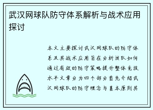 武汉网球队防守体系解析与战术应用探讨